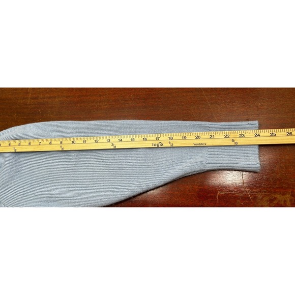 Tularosa Ribbed Knit‎ Sweater Womens M Lt Blue Shoulder Ruffle Detail Wool Blend - Picture 6 of 7